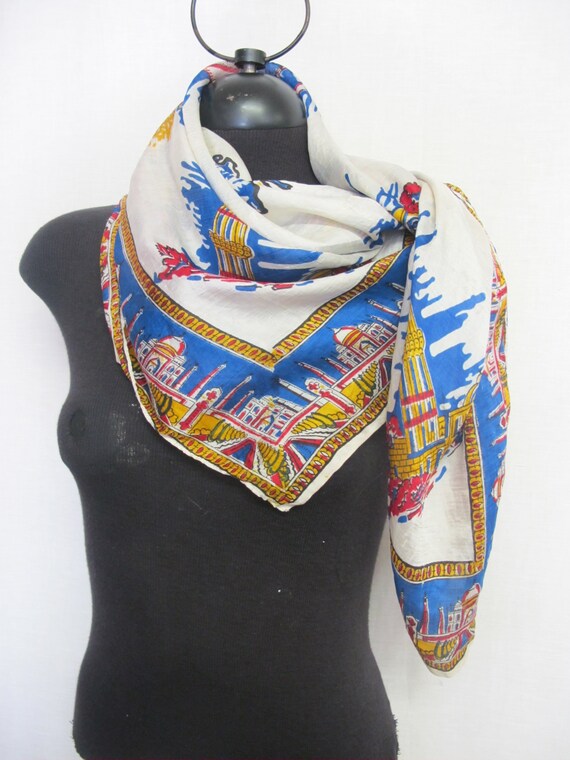 Travel Souvenir Scarf India 1950s Silk Scarf Banda