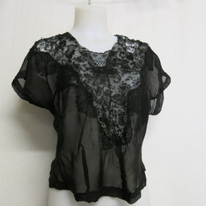 1930&#39;s Lace Blouse Sheer Silk Black Lace Blouse VERY Rare Dark Academia