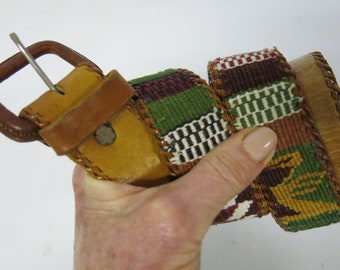 Guatemalan Belt Hippie Belt Boho Belt Brown Leather Belt Woven Belt 30"