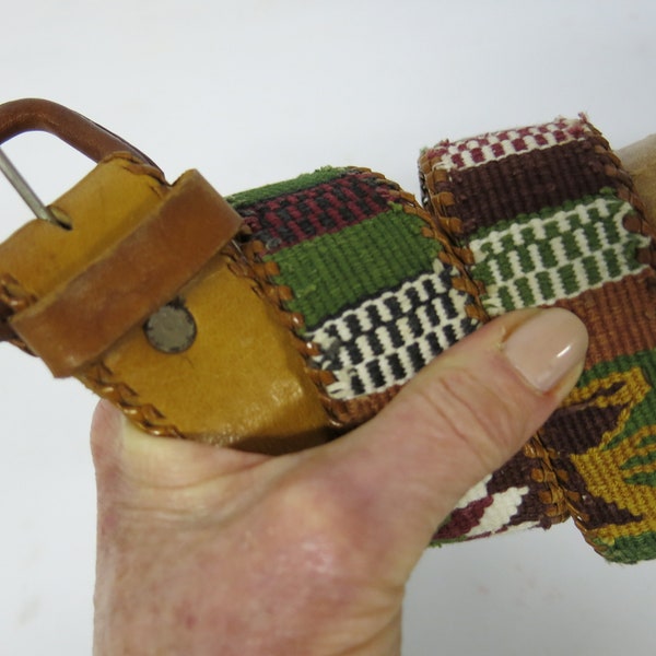 Guatemalan Belt Hippie Belt Boho Belt Brown Leather Belt Woven Belt 30"