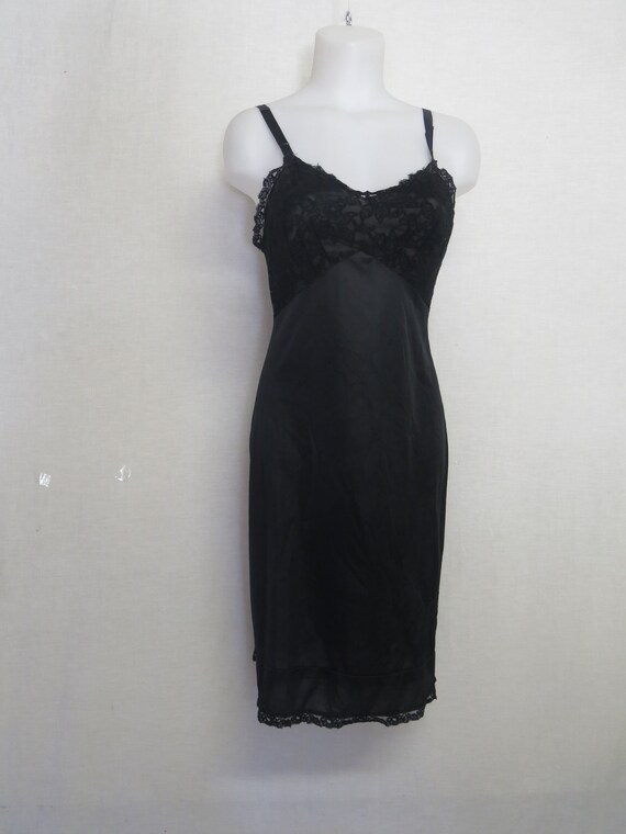 Black Nylon Slip 1960s Slip Charmode Goth Slip 34… - image 3