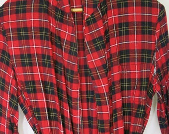 1950s Red Scottish Plaid Cotton Robe - Medium