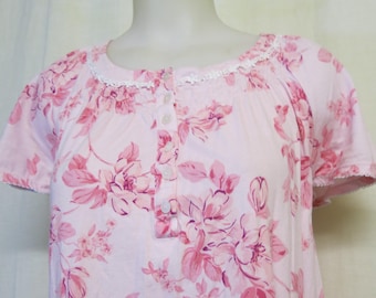 Old Fashioned Cotton Nightgown  3/4 Length Floral Nightgown Small Jersey Knit
