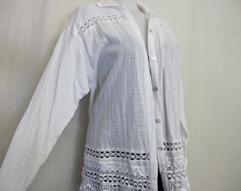 Vestido túnica de crochê de algodão branco: Boho Gaze Cover-Up