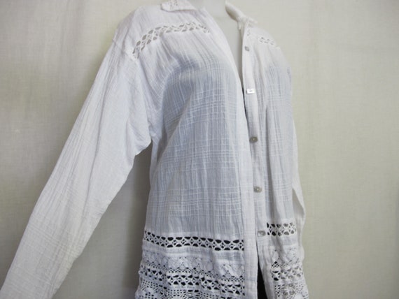 White Cotton Tunic Blouse Dress Crochet Tunic Gau… - image 1