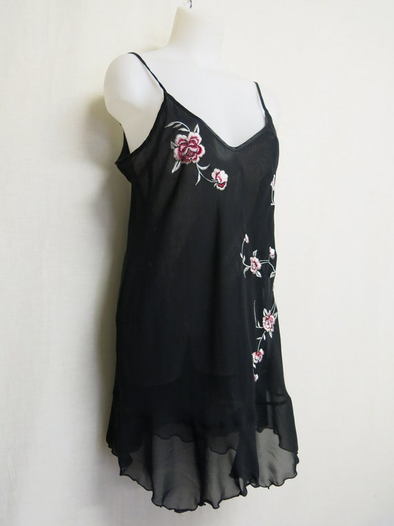 Black Chiffon Nightgown Embroidered Chemise