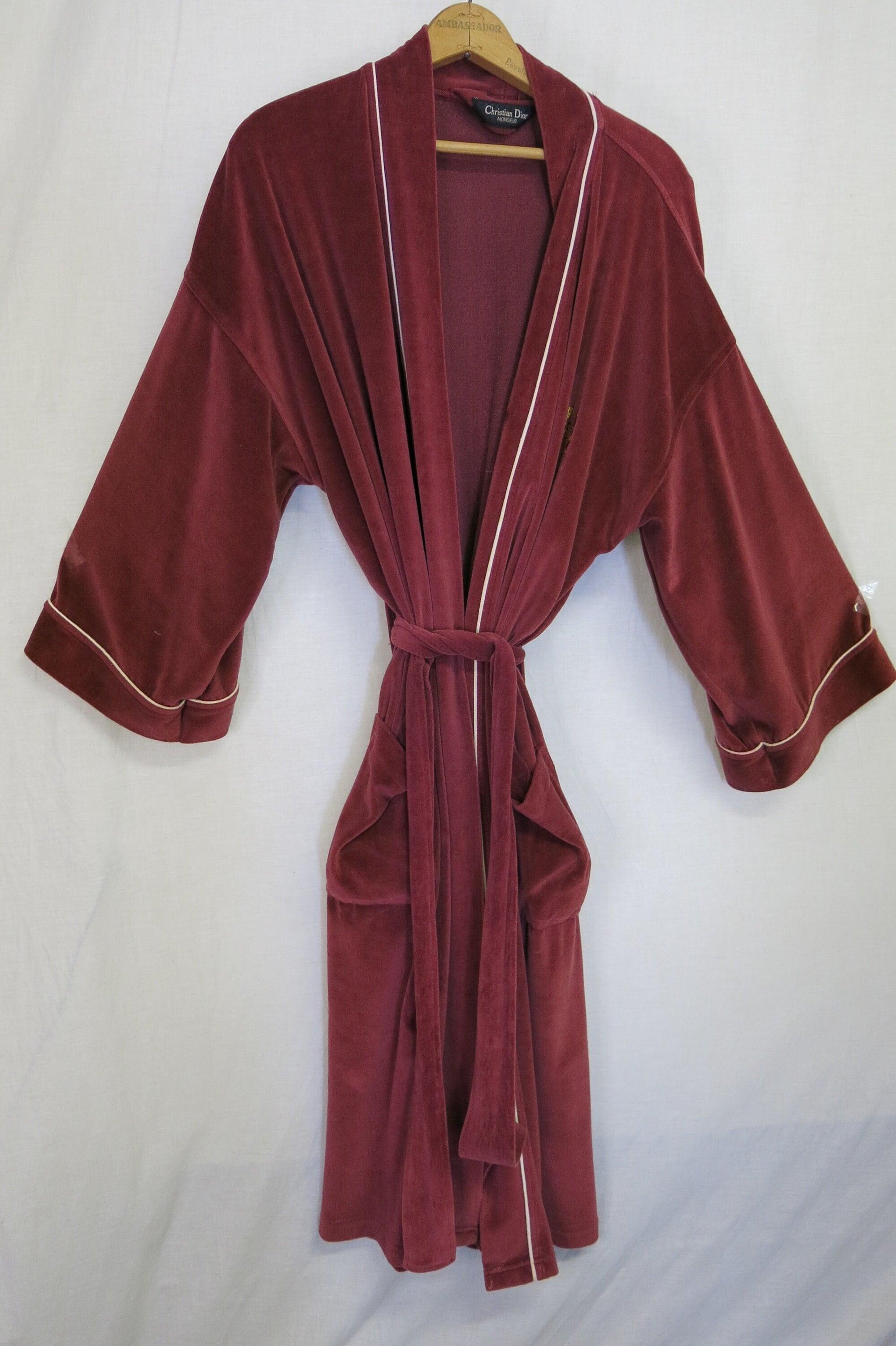 Christian Dior Monsieur VINTAGE ベロアガウン L Vintage Christian Dior Velour Robe: Burgundy Monsieur Kimono