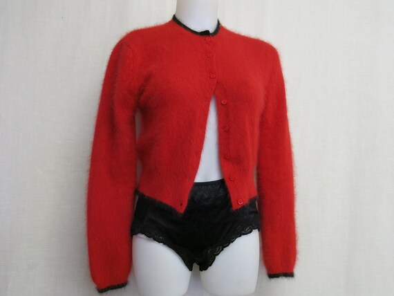 Angora Cardigan Sweater Red Pin Up Cropped Angora