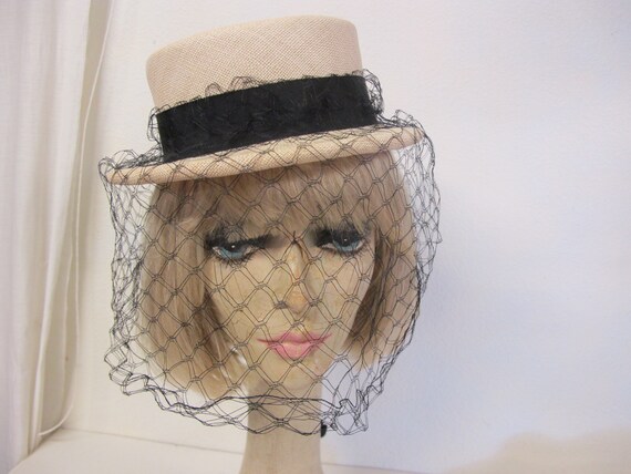 Mrs Maisel Hat Mid Century Straw Hat with Netting… - image 3