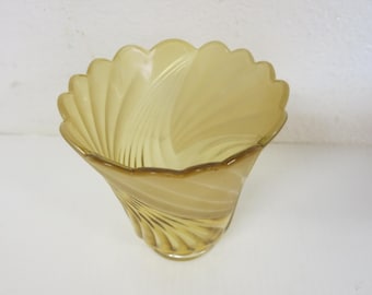 Vintage Amber Glass Lamp Shade Frosted Swirl Scalloped Tulip Replacement Light Shade Art Deco