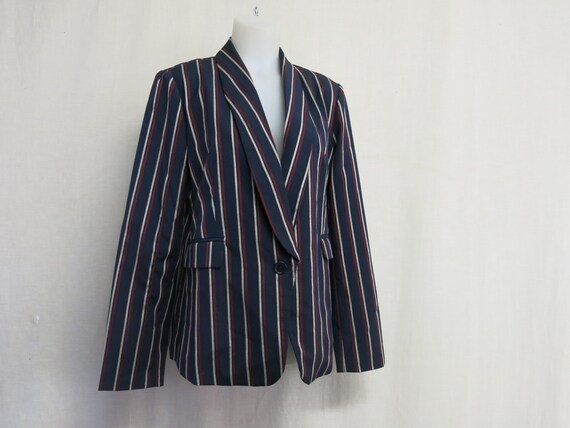 Stripe Blazer Navy Blue Blazer Nautical Jacket Me… - image 1