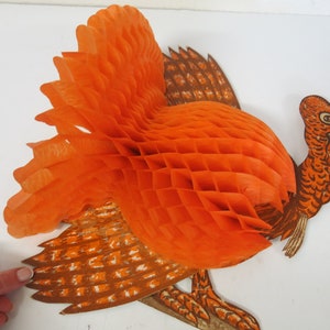 Decoración de mesa de cartón con forma de panal de abeja y pavo troquelado para Acción de Gracias de mediados de siglo