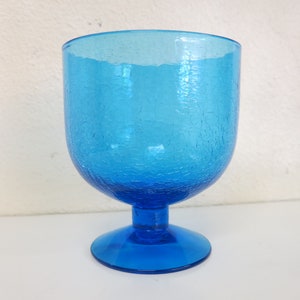 Crackle Glass Bowl 60&#39;s Glass Bowl Italian Art Glass Royal Blue Footed Glass Bowl