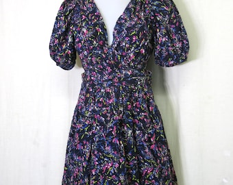 Floral Puff Sleeve Dress – Vintage Navy Cutout Fit & Flare, Ditsy
