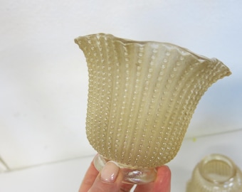 Vintage Hobnail Glass Lamp Shade Pearlized Bell Shades, Scalloped Ruffled Edge
