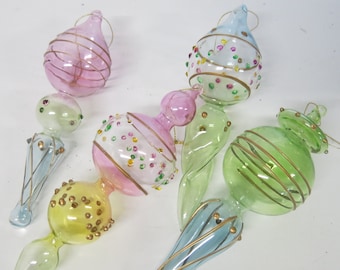 Glass Christmas Ornaments Pastels Handblown Set of 4