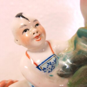 Chinese Porcelain Koi Fish Statue: Boy, Lotus Vase Candle Holder image 5