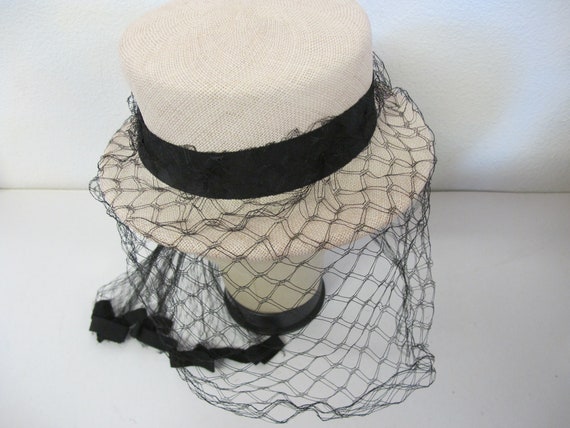 Mrs Maisel Hat Mid Century Straw Hat with Netting… - image 4