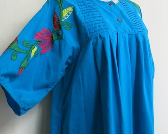 Cotton Peasant Dress Summer Dress Mexican Embroidery Plus Size