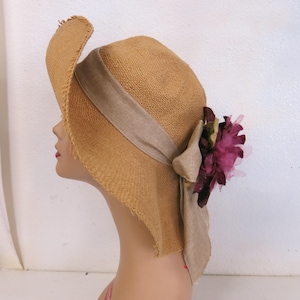 Straw Hat Spring Summer Garden party Hat Silk Flowers