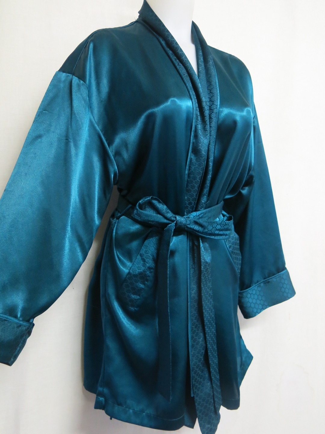 victoria secret silk dressing gown Victoria's Secret Kimono Robe Dressing Gown Satin Robe Short Deep Turquoise