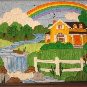 Needlepoint Cottage Country Scene 1970's Needlepoint