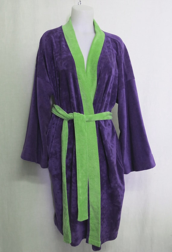 Plush Robe Velour Robe Wrap Robe Purple and Chartr