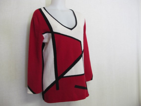 Cashmere Sweater Tunic Mod V Neck Intarsia Mongol… - image 1