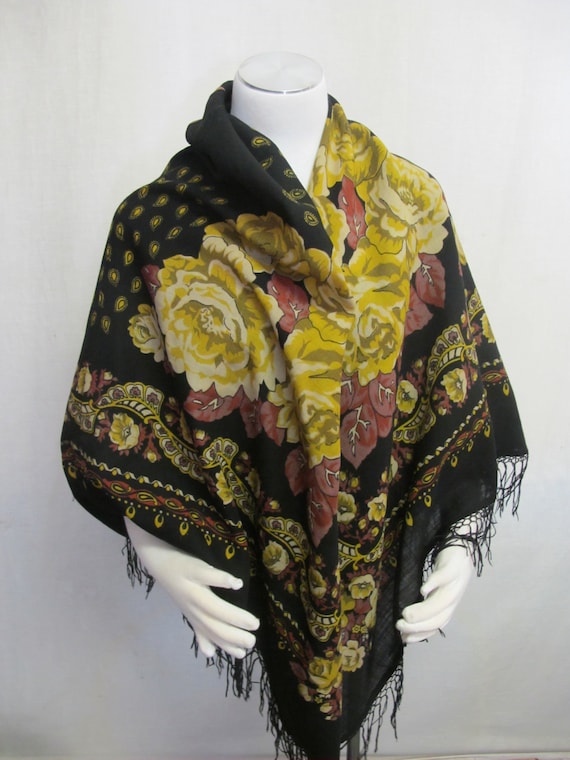Wool Shawl Fringe Shawl Floral Shawl Challis Shawl