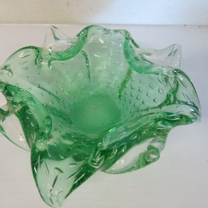 Mid Century Modern Controlled Bubble Murano Italian Glass Bowl/ Ashtray Aqua