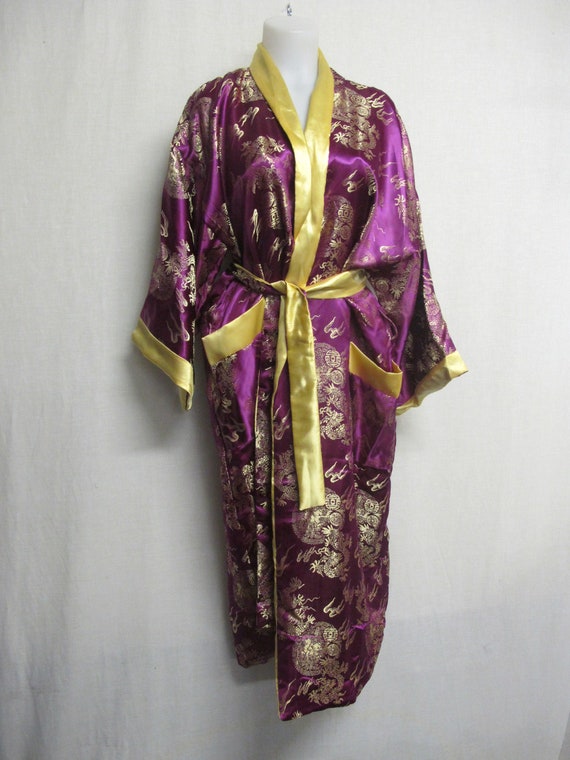 Kimono Robe Vietnamese Kimono Dragon Robe Reversible Fuchsia | Etsy