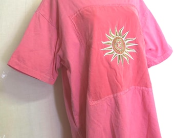 Johnny Was Cotton T-Shirt Dress: Embroidered Sun, Gauze Skirt, Made in USA