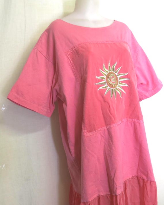 johnny was t shirt dress JOHNNY WAS T-shirt Dress: Black Tribal Sunburst Print, Oversized Cotton Blend