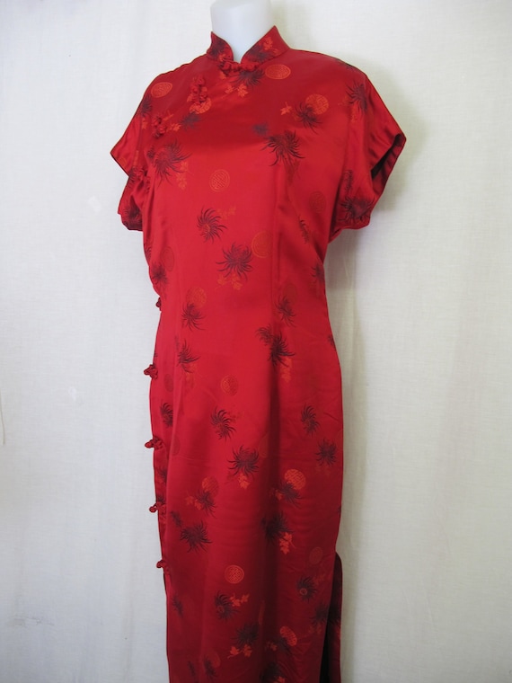 Red Satin Chinese Cheongsam Dress 1950 Chinatown S