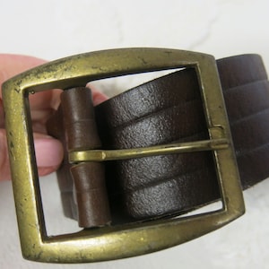 Hippie Brown Leather Brass Buckle Paris Belt Boho Belt medium 30&quot;