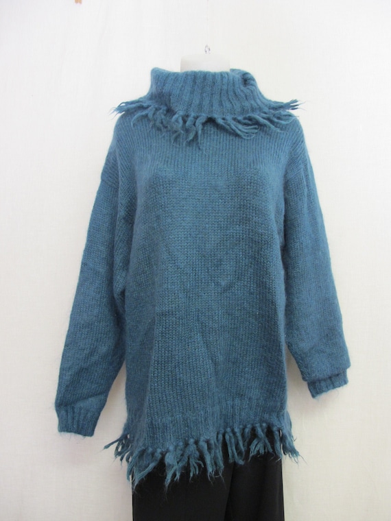 Mohair Sweater Fuzzy Slouch Muted Turquoise Sweate