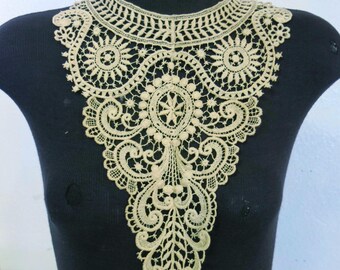 Cuello jabot de encaje victoriano antiguo: teñido de té