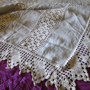 Antique Linen  Crochet and Embroidery Bedpread Masterpiece Heirloom