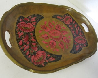 Vintage Mexican Painted Wood Bowl Tray  Mid Century Mexico