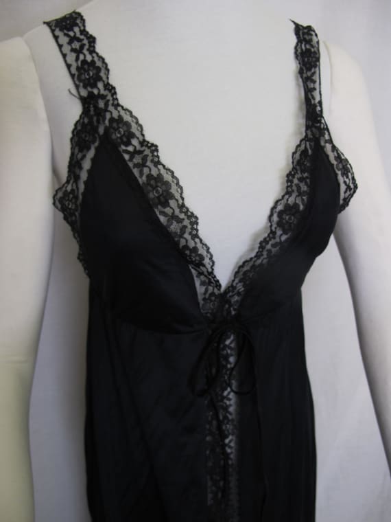 Black Nylon Nightgown Black Lace Nightgown Low Cut - image 2