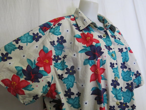 Kolonahe Hawaiian Fern Leaf Red & Cream Off Shoulder Trumpet Sleeve Blouse main image 1