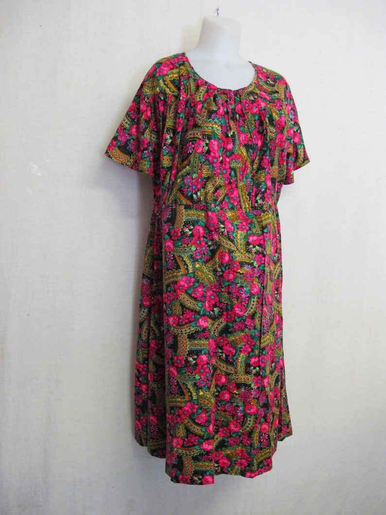 Hawaiian Muumuu Cotton Kaftan House Dress XL Crepe Barkcloth
