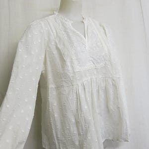 Cotton Embroidered Tunic Blouse White Peasant Blouse Cotton Small