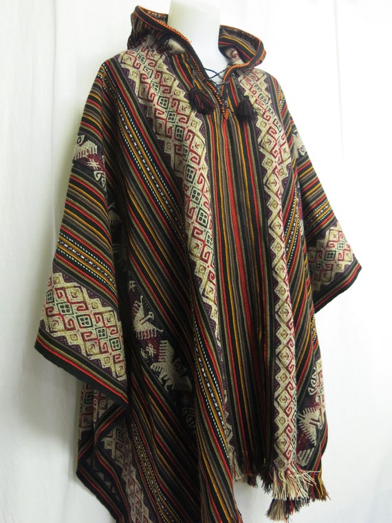 Guatemalan Poncho Wool Cape Wool Cape Fringe Ponc… - image 1