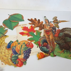 Juego de 14 decoraciones de pared de cartón troqueladas de Acción de Gracias vintage de Mid Century Dennison