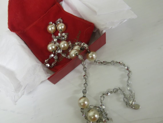 Kenneth Jay Lane Necklace Faux Pearl and Crystal … - image 1