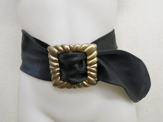 AGNÈS B. Made in France Black Leather Statement Toggle Belt