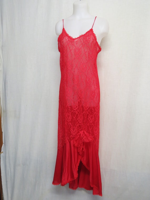 Red Lace Nightgown Mad Men Nightgown Nylon Drape Skirt - Gem