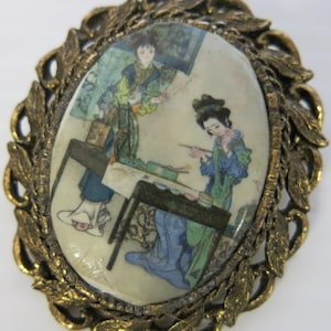 Asian Brooch Porcelain Brooch Chinese Geisha Brooch Japanese Brooch
