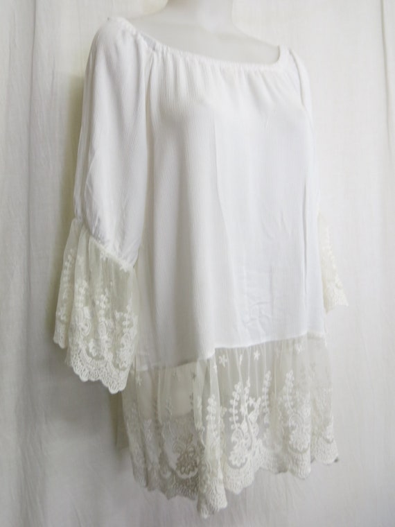 Peasant Blouse  White  Lace TUNIC  Off Shoulder Bo